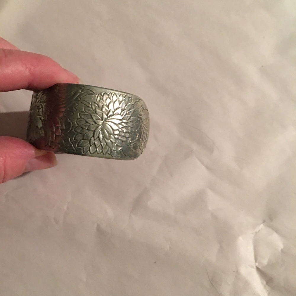 Floral Engraved Silver tone Cuff Bracelet